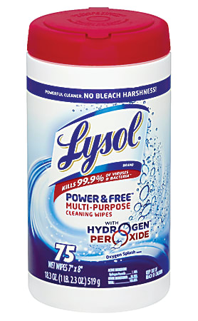 Lysol Power And Free Multipurpose Cleaning Wipes With Hydrogen Peroxide, Pack Of 75