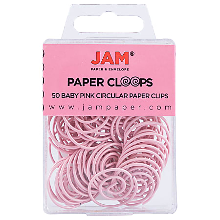JAM Paper® Paper Clips, Papercloops®, 1", 25-Sheet Capacity, Baby Pink, Pack Of 50