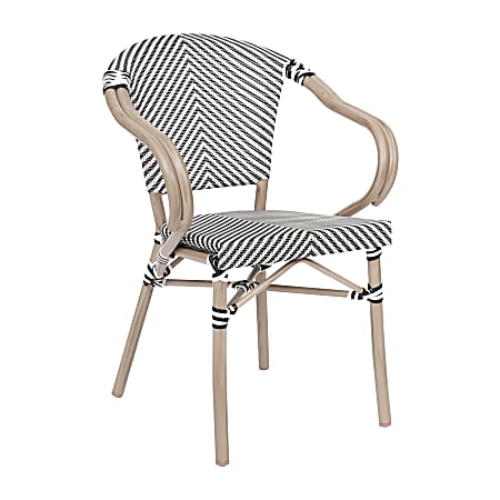 Flash Furniture Marseille Indoor/Outdoor Commercial Bistro Stacking Chair with Arms, Black & White/Light Natural Frame - SDAS64218BKWLTN