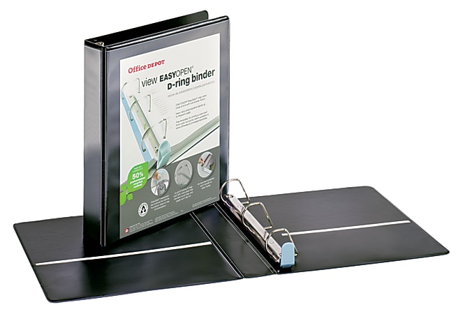 Office Depot® Brand EasyOpen™ ClearVue™ Locking Slant-D® Ring 3-Ring Binder, 1 1/2" D-Rings, Letter Size, Black