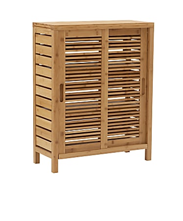 Linon Bullock 26"W Sliding Door Bamboo Cabinet, Natural