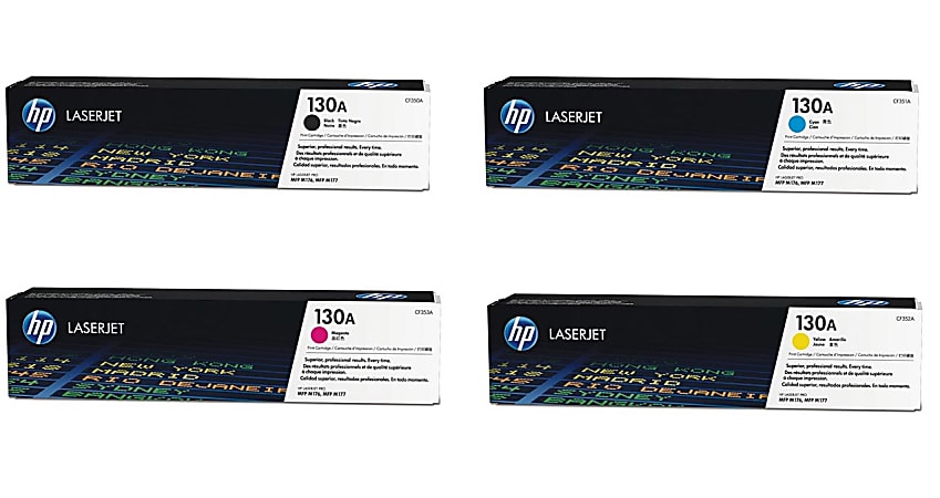 HP 130A 4-Color Black/Cyan/Magenta/Yellow Toner Cartridges, Pack Of 4 Cartridges, HP130ASET-OD
