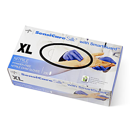 Medline SensiCare Silk Disposable Powder-Free Nitrile Exam Gloves, X-Large, Dark Blue, Pack Of 230