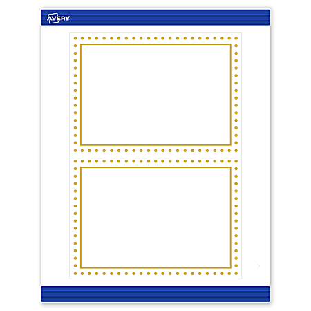 Avery® Printable Invitation Cards With Sure Feed®, S00-DJ6-PRMWC10, 5" x 7", Matte White, Preprinted Gold Border with Gold Dots Design, Pack Of 20