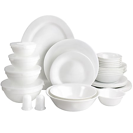 Gibson Ultra 36-Piece Tempered Opal Glass Combo Dinnerware Set, White