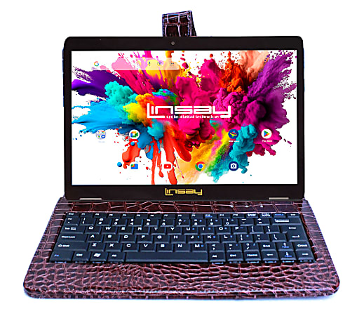 NEW LINSAY® 10.1" Octa Core 128GB Storage Android 15 Tablet Dual Camera with Brown Crocodile Keyboard