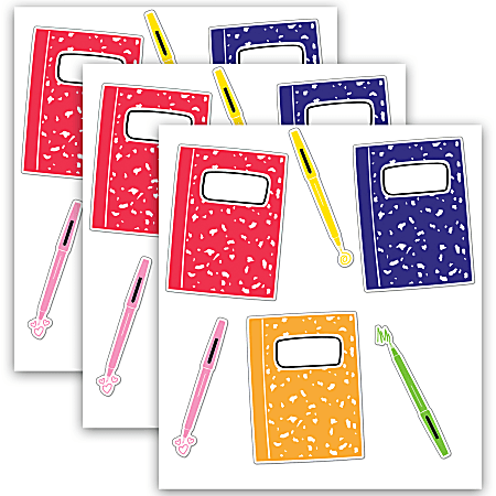 Carson Dellosa Education Cut-Outs, Notebooks And Pens, 36 Cut-Outs Per Pack, Set Of 3 Packs