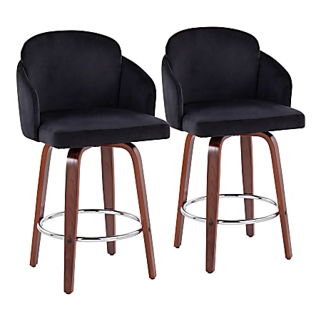 LumiSource Dahlia Counter Stools, Walnut/Black, Set Of 2 Stools