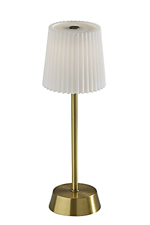 Adesso Bobby Cordless LED Indoor/Outdoor Table Lamp, 14”H, Off-White Shade/Antique Brass ase