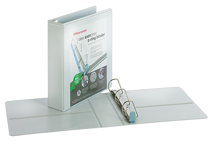 Office Depot® Brand EasyOpen™ ClearVue™ Locking Slant-D® Ring 3-Ring Binder, 2" D-Rings, Letter Size, White