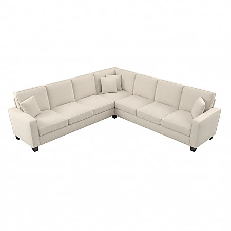 Bush® Furniture Stockton 111"W L-Shaped Sectional Couch, Cream Herringbone, Standard Delivery
