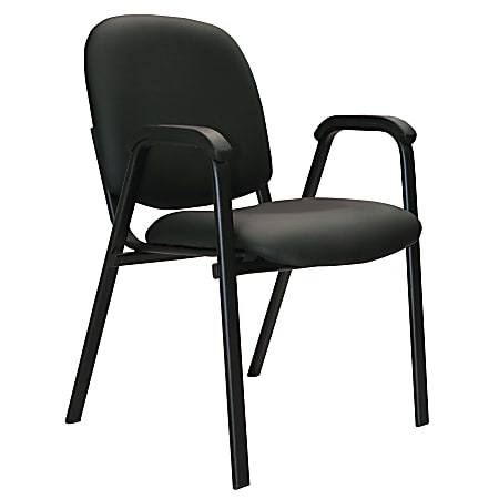 Office-Stor Plus Stacking Bonded Leather Guest Chair With Arms, Black