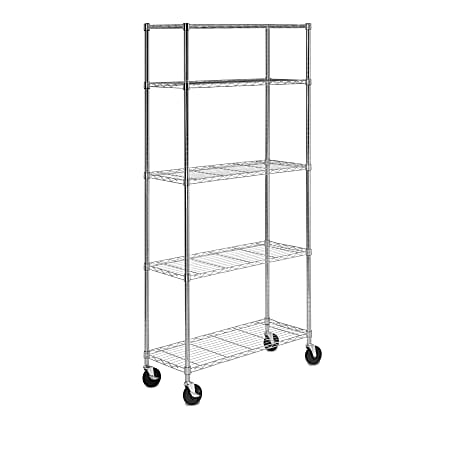 Honey Can Do Heavy-Duty Rolling Adjustable Shelving Unit, 76”H x 14-1/4”W x 36”D, Chrome