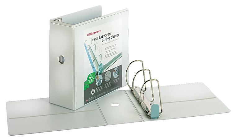 Office Depot® Brand EasyOpen™ ClearVue™ Locking Slant-D® Ring 3-Ring Binder, 5" D-Rings, Letter Size, White