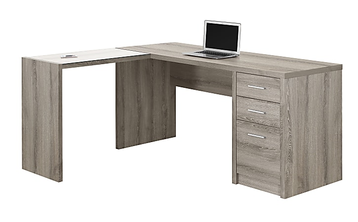 Monarch Specialties Corner Computer Desk With 3-Drawers, 60"W x 55"D, Dark Taupe