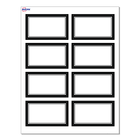 Avery® Print-To-The-Edge Cards With Sure Feed®, S00-D2D-PRMWC10, 2" x 3-1/2", Matte White, Preprinted Double Black Border Design, Pack Of 80
