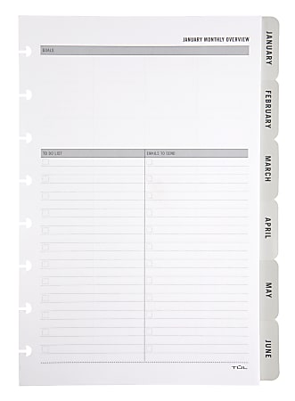 TUL® Discbound Monthly Planner Refill With 12 Tab Dividers, Junior Size, Gray, January To December 2022