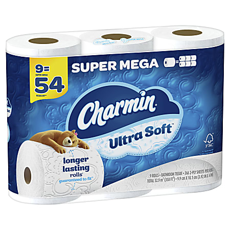 Charmin Ultra Soft Super Mega 2-Ply Toilet Paper Rolls, 4” x 4-1/2 ...