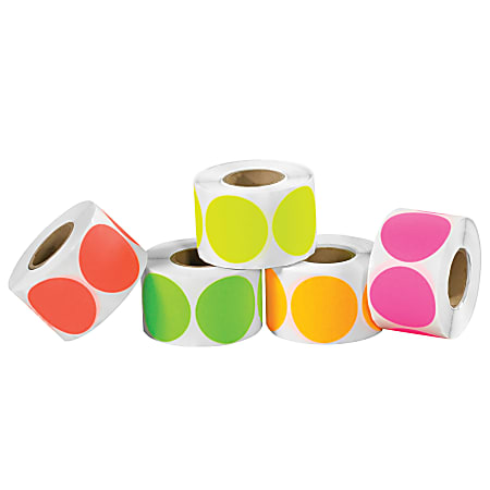 Tape Logic® Inventory Circle Labels, DL1235, 1", Assorted Fluorescent Colors, Case Of 5,000