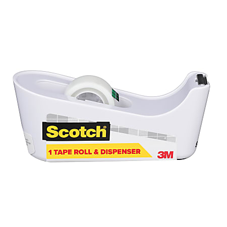 Scotch® Tape Dispenser, White, .75 in x 350 in, Roll of tape included