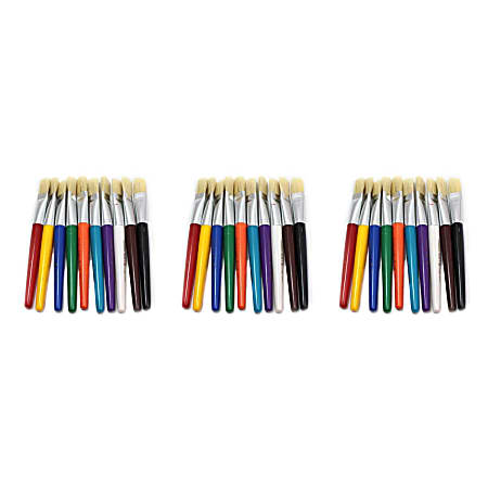 Charles Leonard Creative Arts Stubby Flat Brushes, 7-1/2", Assorted Colors, 10 Brushes Per Pack, Set Of 3 Packs
