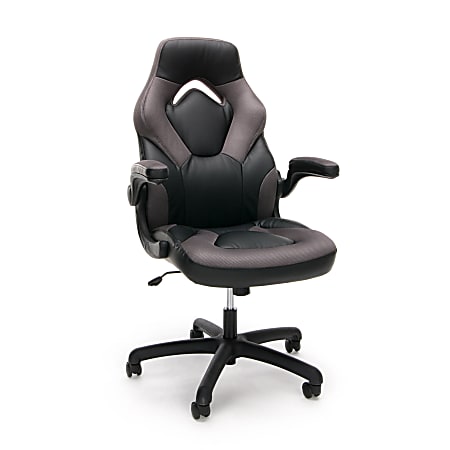 OFM Essentials Racing Style Bonded Leather High-Back Gaming Chair, Gray/Black