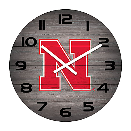 Imperial NCAA Weathered Wall Clock, 16”, University Of Nebraska