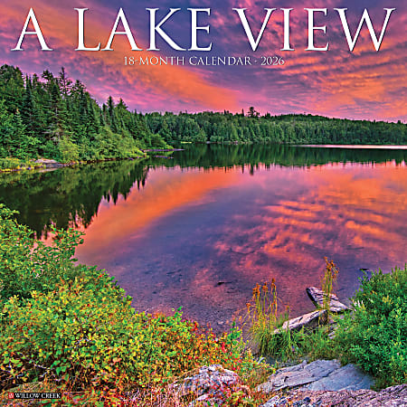 2026 Willow Creek Press Scenic Monthly Wall Calendar, 12" x 12", Lake View, January To December, 51740