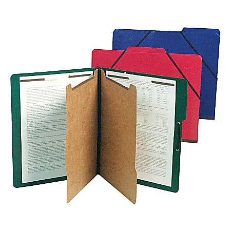SJ Paper Classification Folders, 2 Dividers, 6 Partitions, 1/3 Cut, Legal Size, 30% Recycled, Executive Red, Pack Of 10
