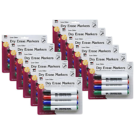 Charles Leonard Dry Erase Markers, Barrel Style, Chisel Point, Assorted, 4 Markers Per Pack, Set Of 12 Packs