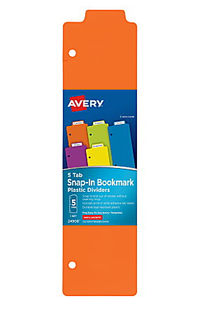 Avery® Tabbed Snap-In Bookmark Plastic Dividers, 3" x 11-1/2", Multicolor, Pack Of 5