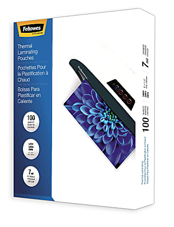 Fellowes® Clear Laminating Pouches, 9" x 11 1/2", 7 Mil Thickness, Glossy, Pack Of 100