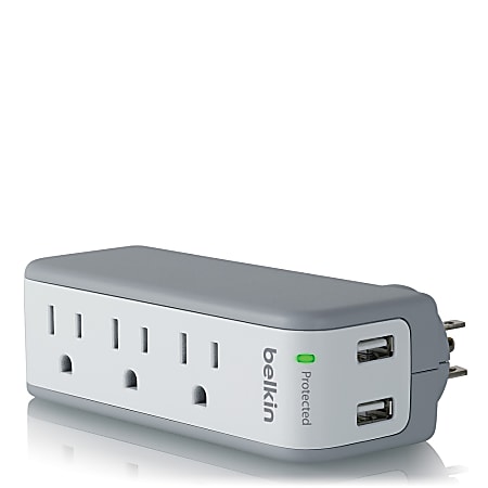Belkin 3-Outlet Mini Surge Protector With USB Ports, White