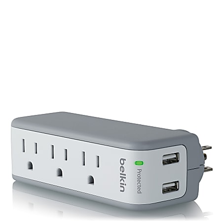 Belkin 3 Outlet Mini Surge Protector With USB Ports White - Office Depot