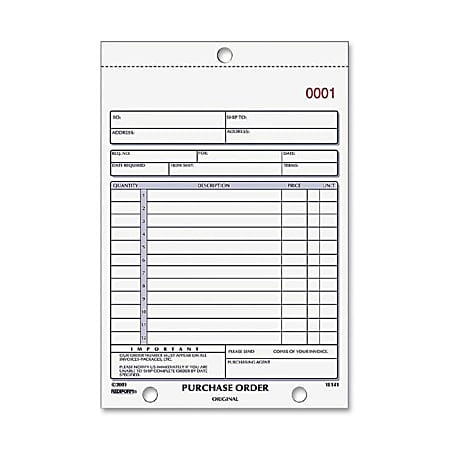 Rediform 2-part Carbonless Purchase Order Book - 50 Sheet(s) - 2 PartCarbonless Copy - 5.50" x 7.87" Sheet Size - Assorted Sheet(s) - Blue Print Color - 1 Each