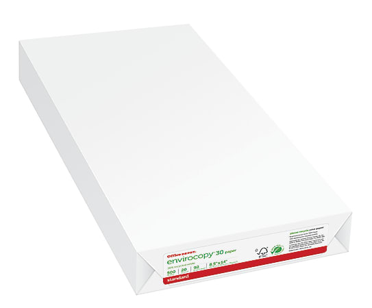 Office Depot® Brand EnviroCopy® Copy Paper, Legal Size (8 1/2" x 14"), 20 Lb, 30% Recycled, FSC® Certified, White, Ream Of 500 Sheets
