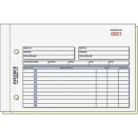 Rediform 2-Part Carbonless Invoice Form - 50 Sheet(s) - Stapled - 2 Part - Carbonless Copy - 7 7/8" x 5 1/2" Sheet Size - 2 x Holes - Blue, Red Print Color - 1 Each