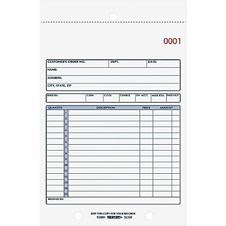 Rediform 2-Part Carbonless Sales Forms - 50 Sheet(s) - Stapled - 2 Part - Carbonless Copy - 5.50"x7.87" Sheet Size - 5L320