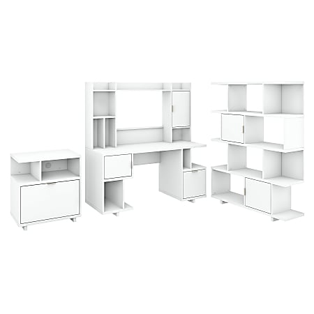 kathy ireland® Home by Bush Furniture Madison Avenue 60"W Computer Desk With Hutch/Lateral File Cabinet/Bookcase, Pure White, Standard Delivery