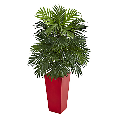 Nearly Natural Areca Palm 40”H Artificial Plant With Planter, 40”H x 20”W x 20”D, Green/Red
