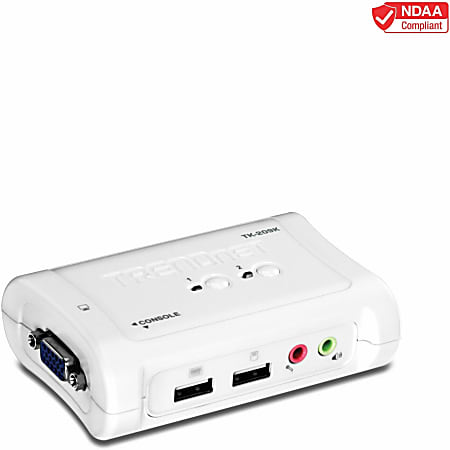 TRENDnet 2-Port USB KVM Switch and Cable Kit with Audio, Manage Two PCs, USB 1.1, Hot-Plug, Auto-Scan, Hot-Keys, Windows & Linux Compliant, TK-209K - TRENDnet 2-port USB KVM Switch Kit w/Audio