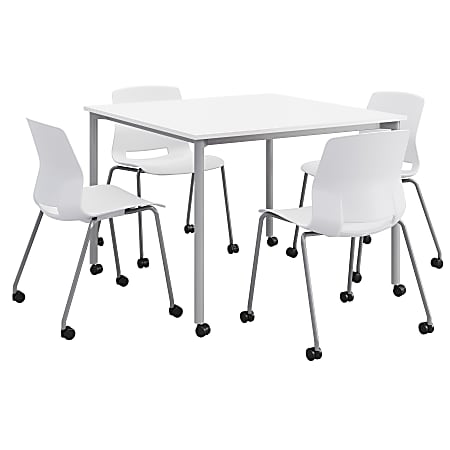KFI Studios Dailey Square Dining Set With Caster Chairs, White/Silver