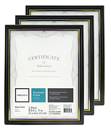 Realspace™ Document And Certificate Holders, 8-1/2" x 11", Black/Gold, Pack Of 3 Holders