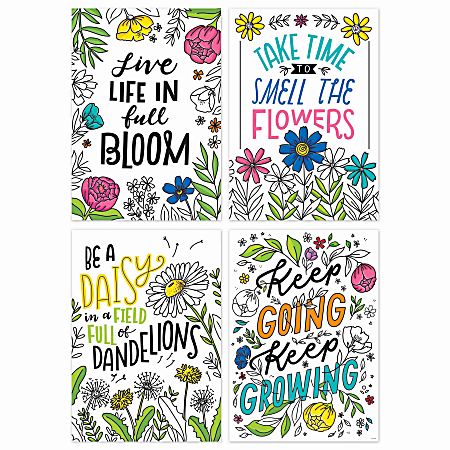 Creative Teaching Press® Bright Blooms Inspire U Posters, 19" x 13-3/8", Pack Of 4 Posters