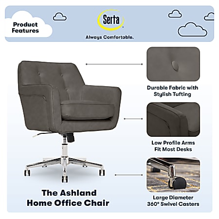 Serta Ashland Home Bonded Leather Mid Back Office Chair GrayChrome