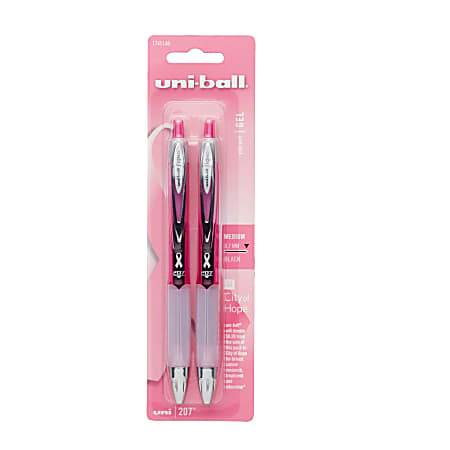 uni-ball® Signo Gel 207™ Retractable Gel Pens, City Of Hope Pink Ribbon, Medium Point, 0.7 mm, Pink Barrel, Black Ink, Pack Of 2