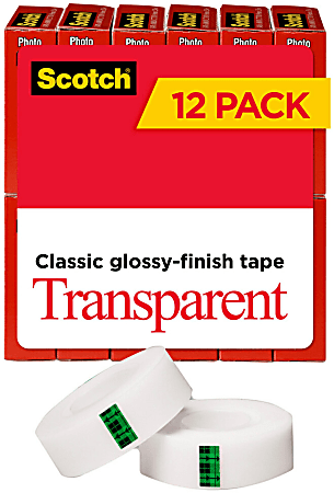 Scotch Transparent Tape, 3/4 in x 1000 in, 12 Tape Rolls, Home Office and School Supplies