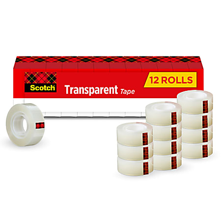 Scotch® Transparent Tape, 3/4 in. x 1000 in., 12 Tape Rolls, Clear, Back to School Supplies and College Essentials for Students and Teachers