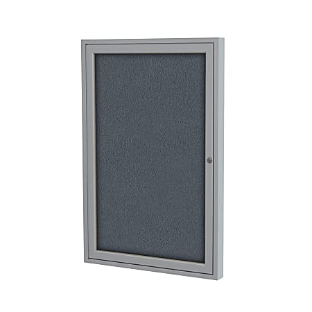 Ghent Traditional Enclosed 1-Door Fabric Bulletin Board, 24" x 18", Gray, Satin Aluminum Frame