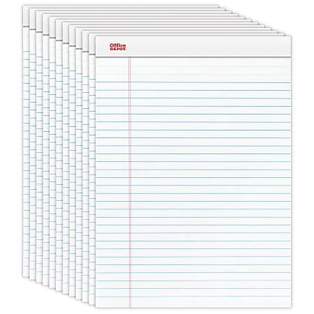 Office Depot® Brand Perforated Writing Pads, 8-1/2" x 11-3/4", Legal Ruled, 50 Sheets, White, Pack Of 12 Pads